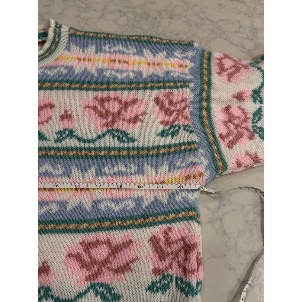 Sycamore Vintage Pastel Floral Fair Isle Knit Sweater USA Made Crew Neck Large - Picture 7 of 8